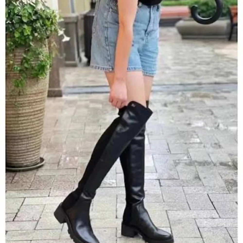 New Stuart Weitzman Alina Over The Knee Boot Black Leather Sz 5